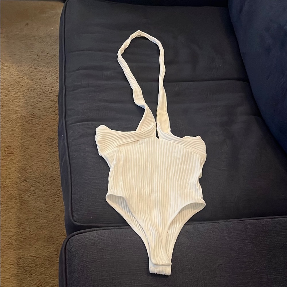 Zara Cream Textured One Piece Swimsuit